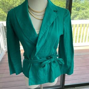 Beautiful Turquoise Linen Anne Klein Blazer with Belt. size Small.